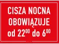 Cisza nocna w Polsce obowiązuje od 22:00 do 6:00. Czerwony znak informuje o godzinach ciszy nocnej.