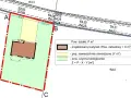 Plan działki z zaznaczonym projektowanym budynkiem, nawierzchniami i obszarem biologicznie czynnym. Dokumentacja do wniosku o warunki zabudowy.