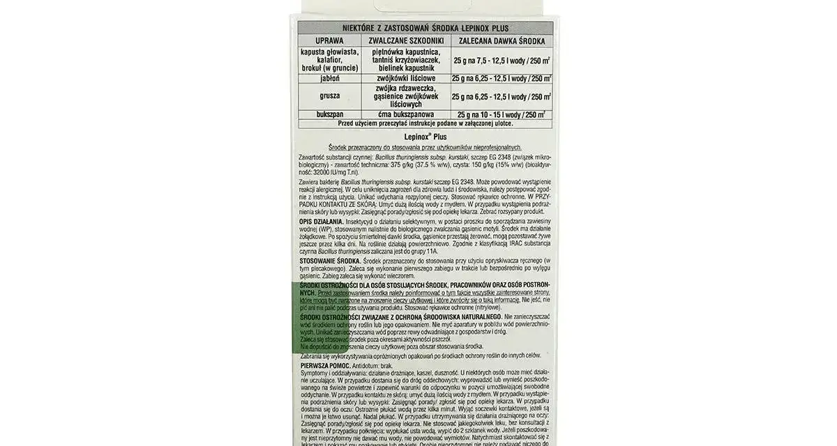 Lepinox Plus - środek biologiczny do zwalczania gąsienic motyli na uprawach warzyw i owoców.