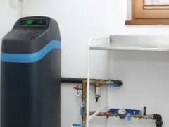 Nowoczesna stacja uzdatniania wody, która może znaleźć się w czołówce rankingu. Obok instalacja wodna i zlew.