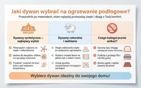 Wybierasz dywan na ogrzewanie podłogowe? Syntetyczne są najlepsze, naturalne też OK, unikaj shaggy i grubych podłoży.
