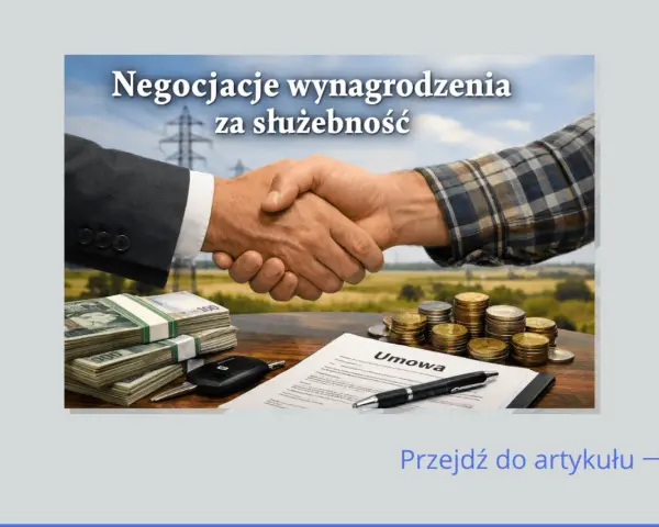 Uścisk dłoni symbolizuje negocjacje wynagrodzenia za służebność przesyłu. Na stole stosy pieniędzy, monety, umowa i kluczyki do auta.