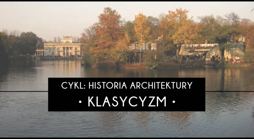 Pałac na Wyspie w Łazienkach Królewskich, przykład klasycyzmu, otoczony jesienną przyrodą i wodą.