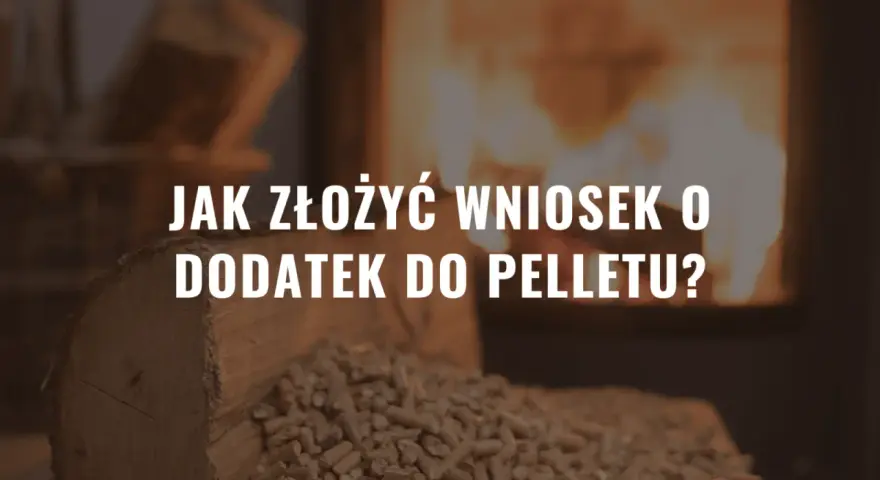Jak złożyć wniosek o dodatek do pieca na pellet? Na zdjęciu widać stos drewna i pelletu, a w tle płonący kominek.